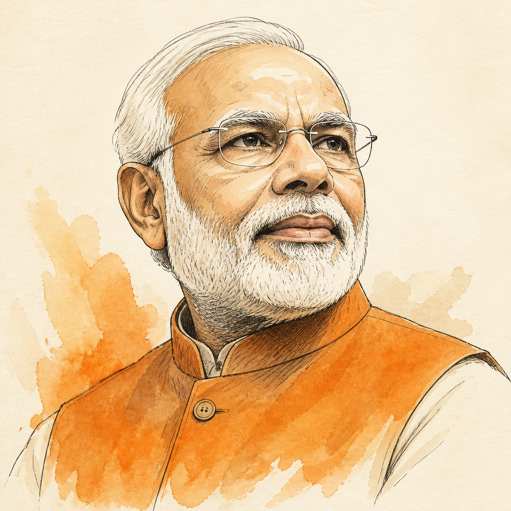 Editorial drawing — Narendra Modi and the world